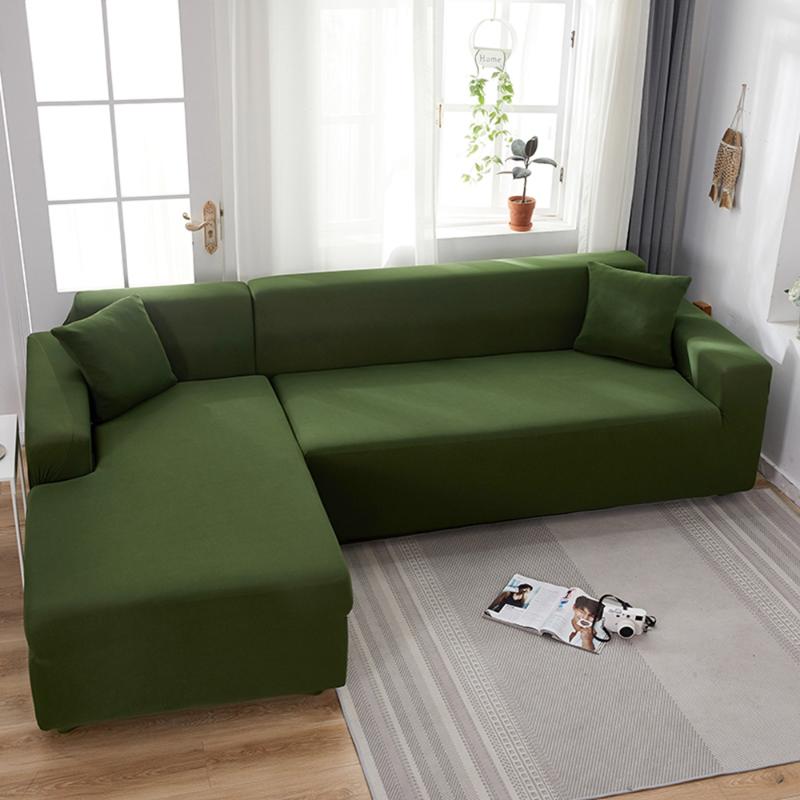 

Chair Covers Elastic Corner Sectional Sofa Cover For Living Room 2 3 4 Place Olive Drab Solid Color L Shape Protection Chaise Longue