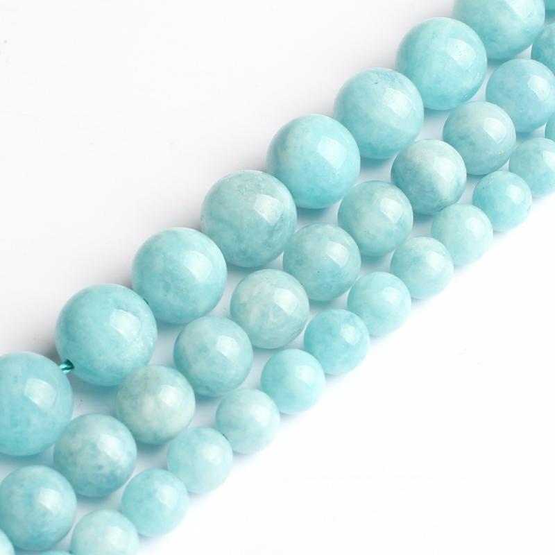 

Other 6/8/10mm Blue Aquamarine Beads Round Loose Stone For Jewelry Making Handmade DIY Charm Bracelet Necklace 15 Inch Wholesale