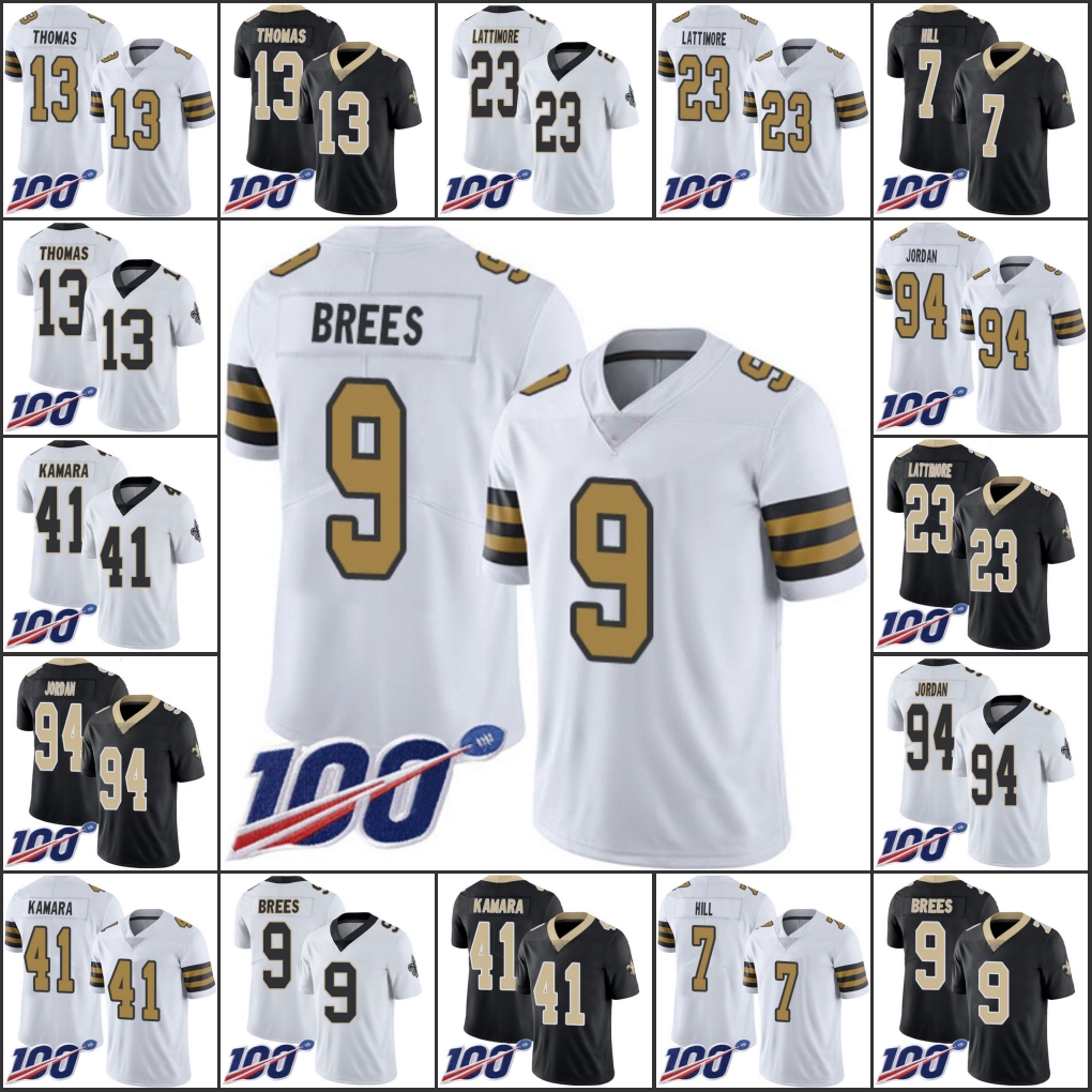 

New OrleansSaintsMen #13 Michael Thomas 41 Alvin Kamara 9 Drew Brees 94 Cameron Jor dan Women Youth 100th Limited Jersey, Black;red