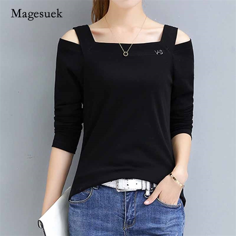 

Autumn Fashion Solid Long-Sleeve Cotton Shirt Women Blouses Ladies Slash Neck Shirts Slim Korean Blouse 10716 210518, Black