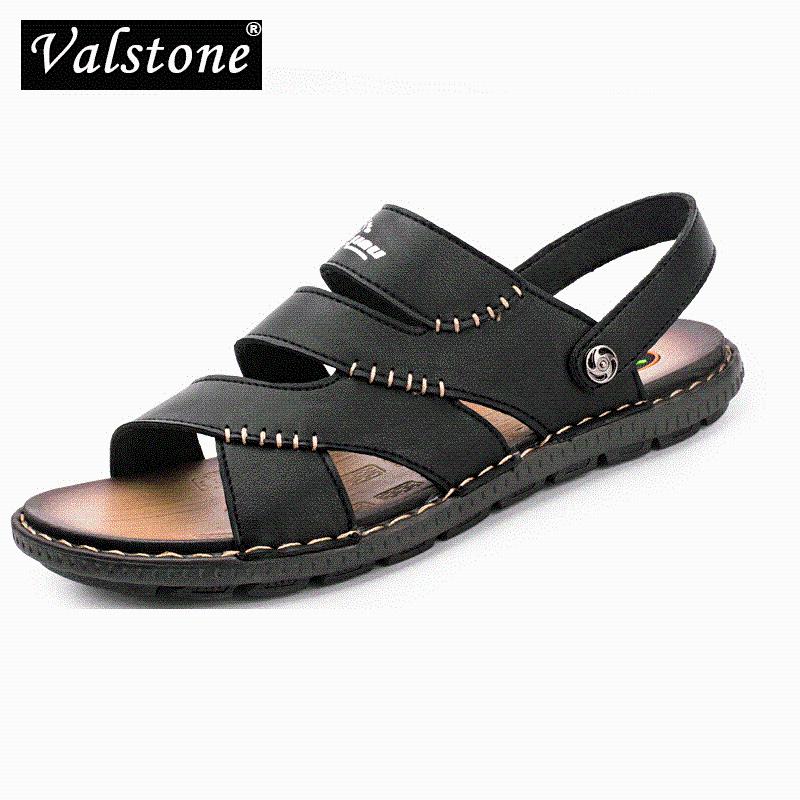 

Sandals Valstone Men PU Leather Print Men's Roman Shoes Quality Male Summer Slippers Black Flats Plus Sizes 46 Hombre