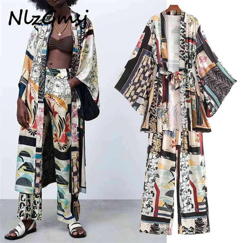

Two Piece Set Women Long Dress Sleeve Sets Print And Casual Pant Trousers 04 210628, As picture