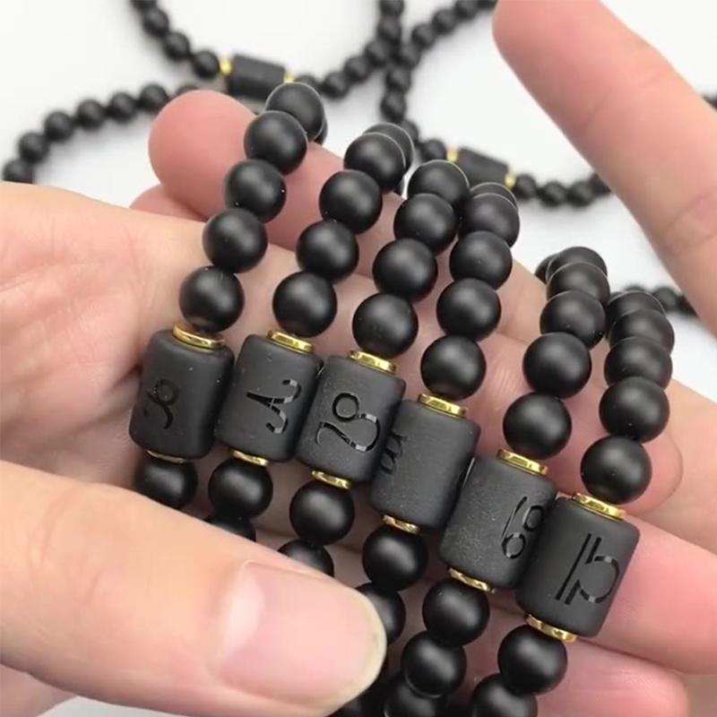 

Beaded, Strands Black Stone Beads 12 Constellation Couple Bracelet Men Bracelets For Women Pulseras Moda Masculina Hombre Man Mens Jewellery