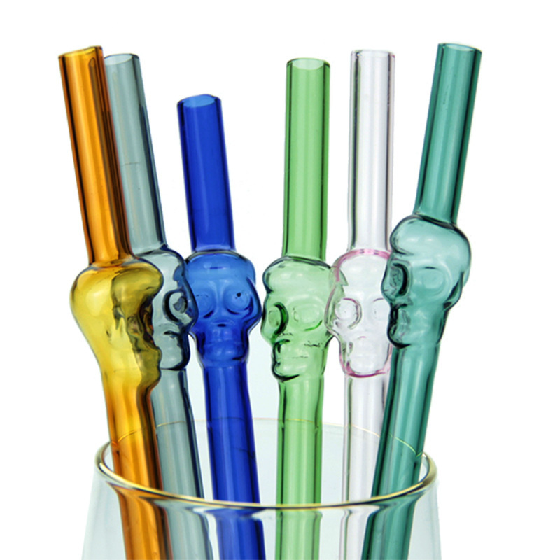 

8mm 10mm transparent glass straw color high temperature resistant creative fruit juice beverage straw