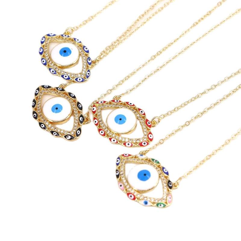 

Pendant Necklaces 10PCS, Vintage Enamel CZ Cubic Zircon Eye For Women Jewelry Gold Necklace Charms, Silver