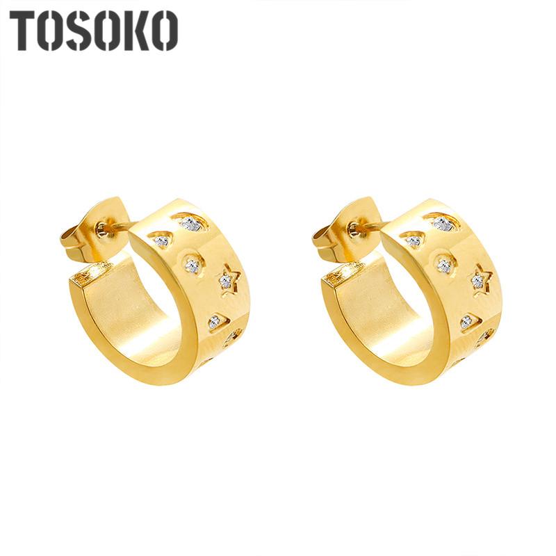 

Dangle & Chandelier TOSOKO Stainless Steel Jewelry C-Type Fashion Inlaid Zircon Earrings Various Geometric Female BSF553, Silver
