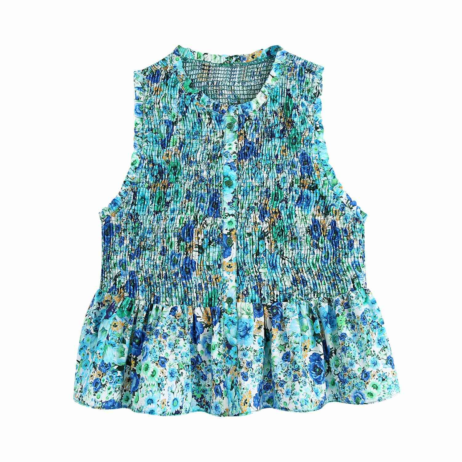 

t shirt 2021 spring women's flower print waist down slim sleeveless 2999262, White