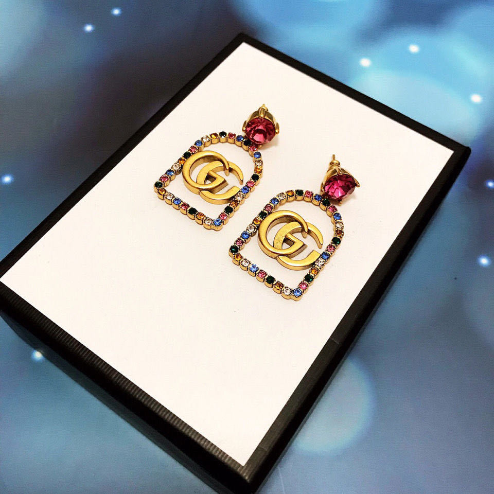 

18K Gold Plated Brand Designer Letters Vintage Retro Stud Dangle Earrings Copper Metal Crystal Fashion Women Rhinestone Wedding Party Gifts, Silver