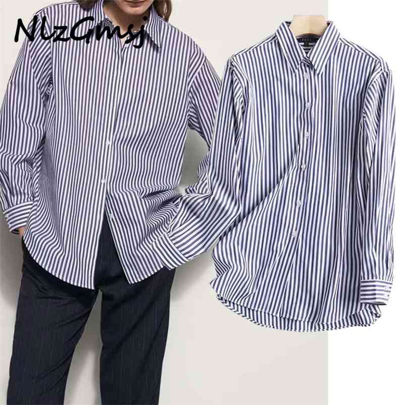 

Blouse Women Oversized Striped High Quality Long Shirt Sleeve Chic Female Casual Loose 210628, As picture