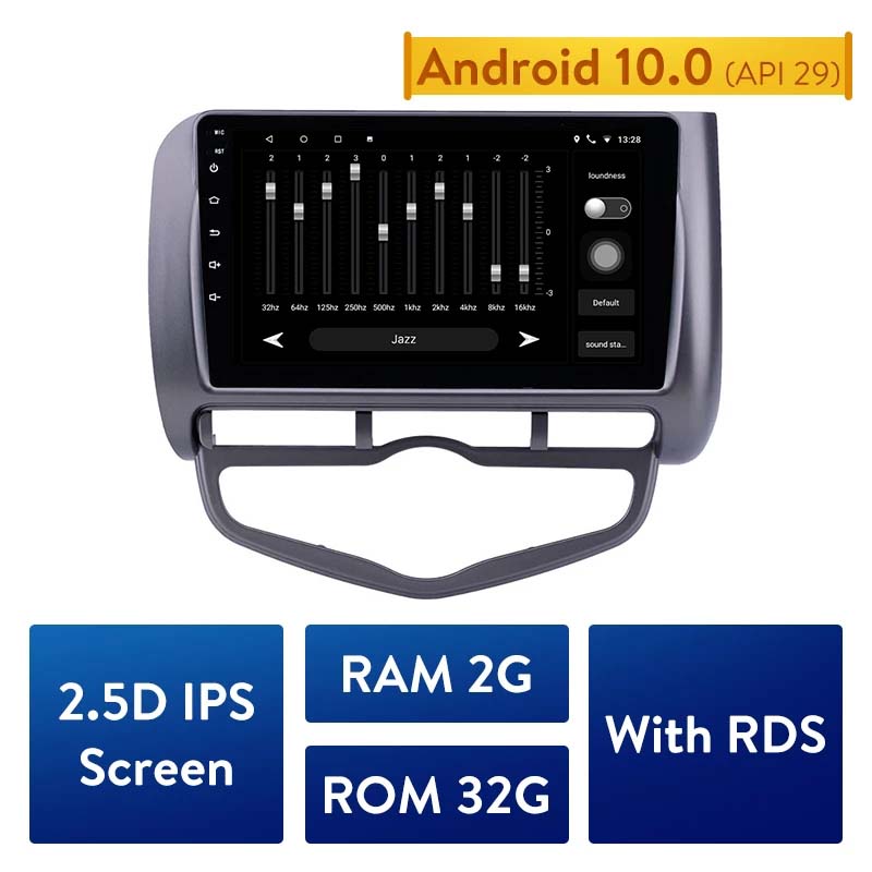 

Android 10.0 Car dvd Radio 9 Inch Player 2GB RAM GPS Navi Bluetooth for 2006-Honda Jazz City Auto AC Left Hand Drive With 1080P DVR