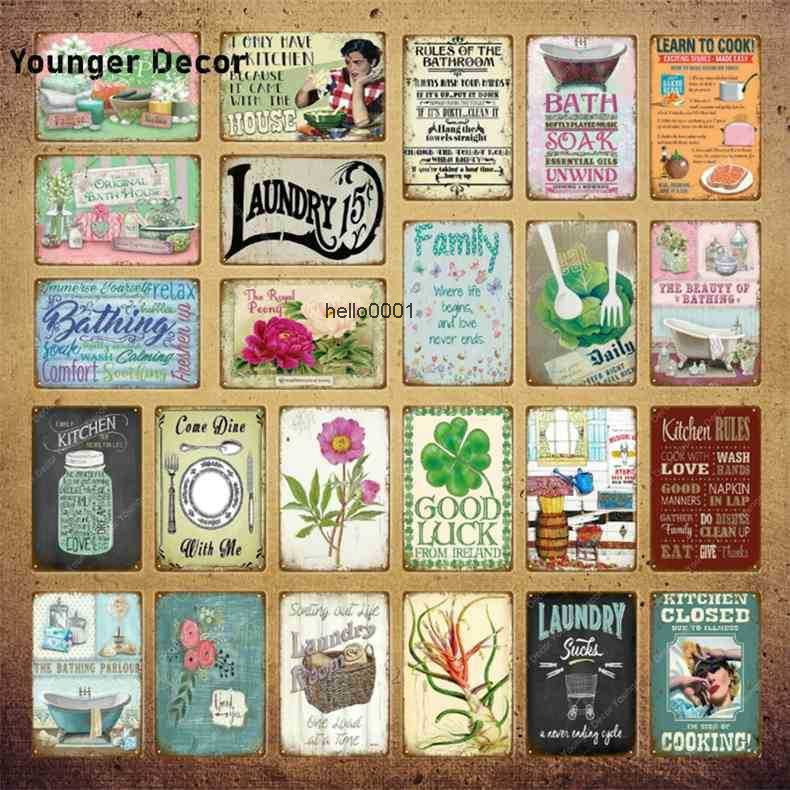 

Family Kitchen Decor Garden Poster Vintage Wall Plaque Outdoor Decoration Laundry Room Metal Signs Bath Bathing Plate YI-029