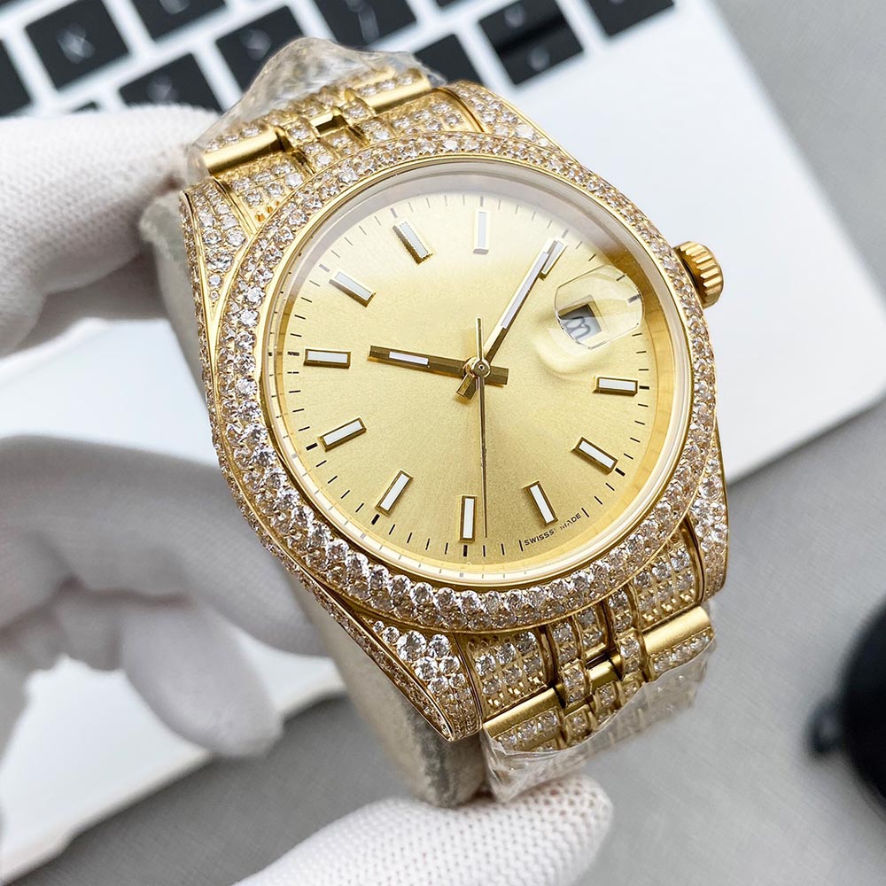 

Mens Watch Automatic Mechanical Watches Sapphire 41mm Strap Diamond-studded Steel Women Wristwatches Montre de Luxe Full Diamond High Quality, Customize