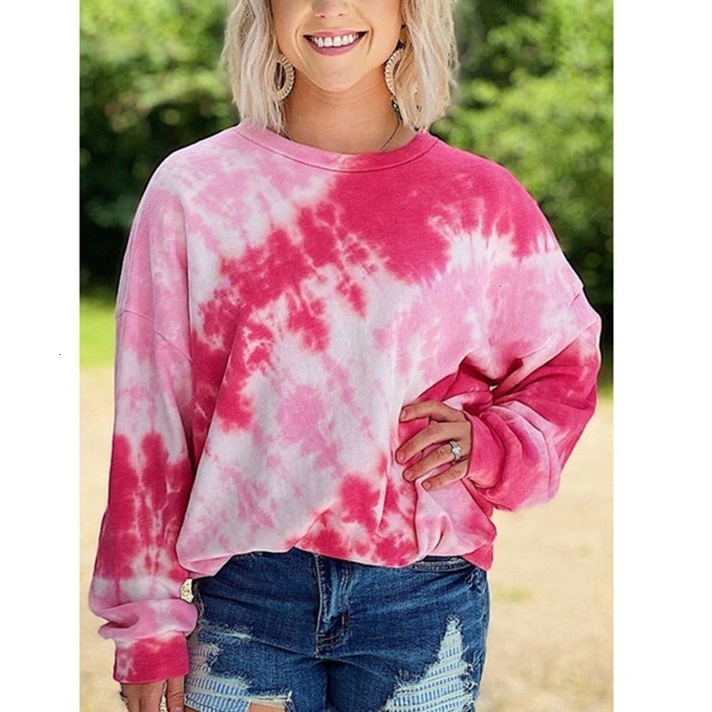 

Women's Hoodies & Sweatshirts Pink Tie Dye Crewneck Casual Female Sweatshirt Released Autumn Polyester Tops Girls the Size of Pullovers 8ATF