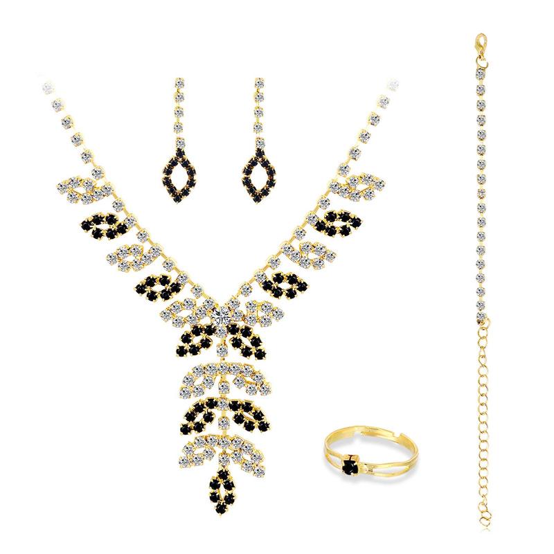 

Earrings & Necklace Jewelry Sets Women Rhinestone Bracelet Ring Wedding Party Banquet For Fine Accessories, As pic