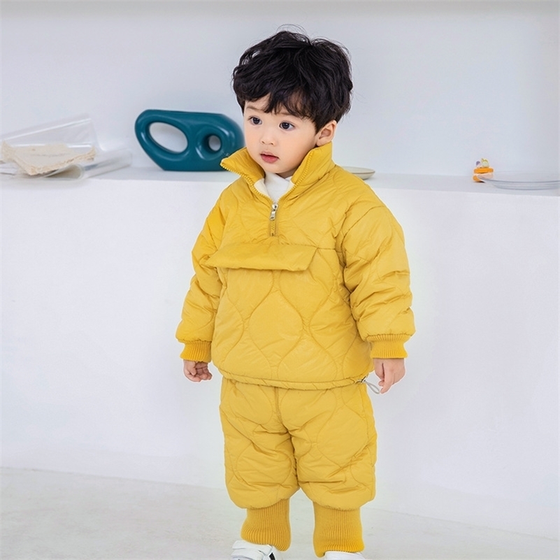 

Winter 12M  2 3 4 5 6 Years 80-120cm Children Clothing Solid Padded Jacket + Pants 2 Pcs Set For Kids Baby Boys Girls 210701, Silver