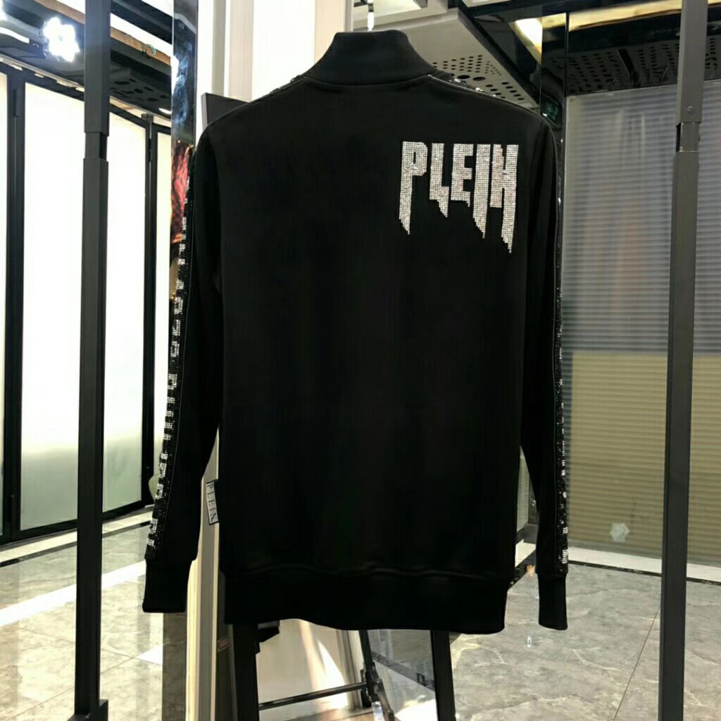 

PLEIN BEAR Brand Warm Thick Sweatshirt Hip-Hop Loose Characteristic Personality Skull Pullover Rhinestone Luxury Men's Hoodie 81446, Black