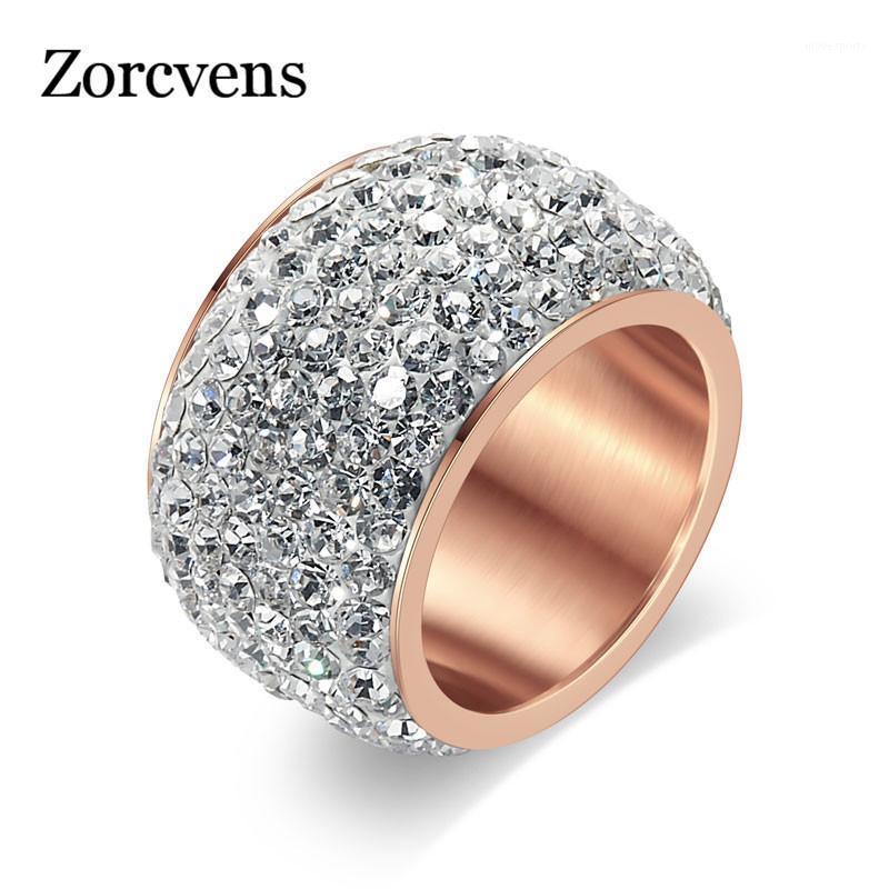 

Cluster Rings ZORCVENS Fashion Rose Gold-Color Rhinestone For Women Zircon Jewelry Stainless Steel Ring Jewellery1