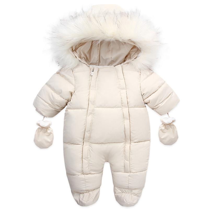 

Down Coat 0-24M Born Baby Girl Clothes Winter Cotton Romper With Gloves Children's Jumpsuit Hooded Plus Velvet Infant Clothing Set, Blue;gray