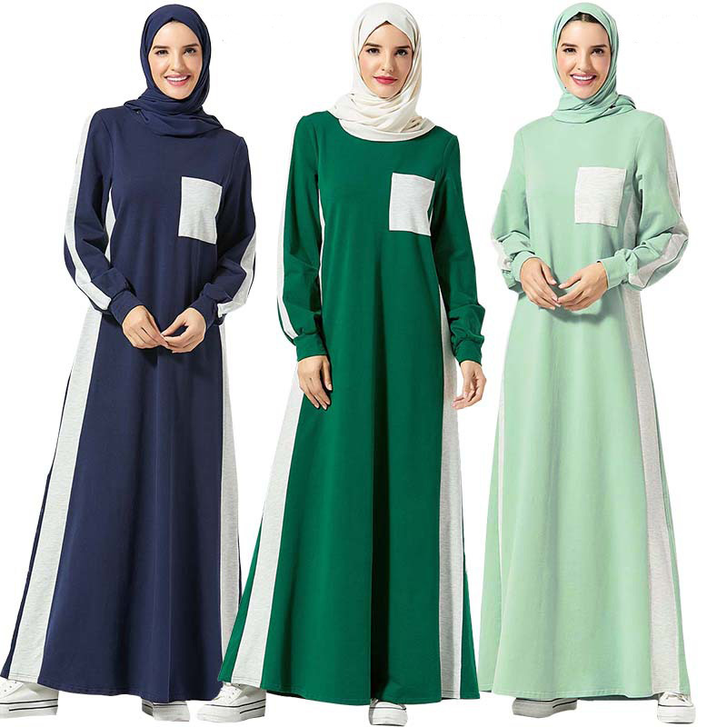 

Islamic Clothing Trasuit Long Dress Women Muslim Middle East Splice Jogging Maxi Dress Sports Walk Wear Turkey Kaftan Vestidos