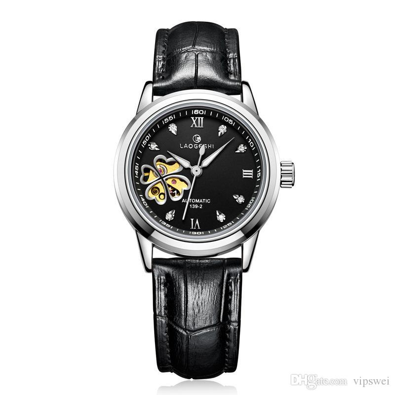 

Women's Automatic Mechanical Casual watch Brand watches black dial Hollow Ladies stainless steel strap sports Female Clover wristwatch, Purple
