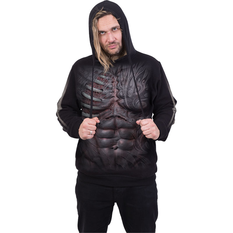 

Abdominal muscle pattern 3D printing hoodie visual impact party top punk goth round neck high quality American sweater hoodie, Black