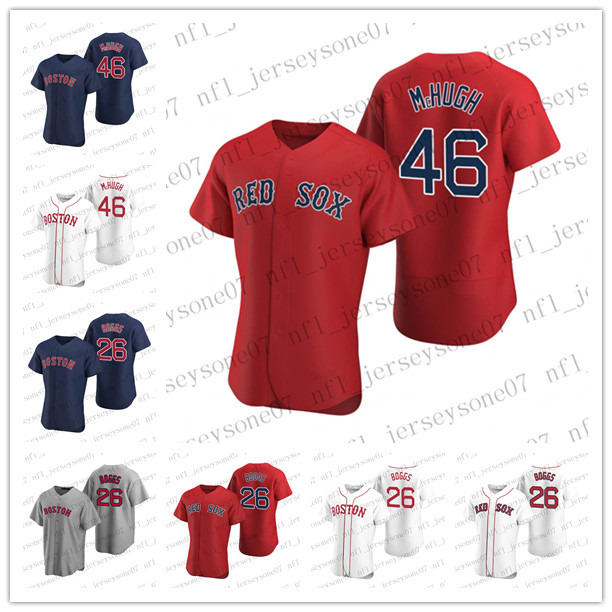 

Custom Boston men women youth Red Sox 26 Wade Boggs 46 Collin McHugh grey green blue Authentic 2020 Home Jersey, Black