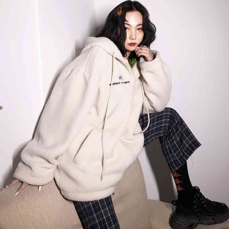 

Women's Hoodies & Sweatshirts Big winter of women beige lamb terry fur coat feminine hair ring medium length with hood zipper female w47 068X, 1# shoe box