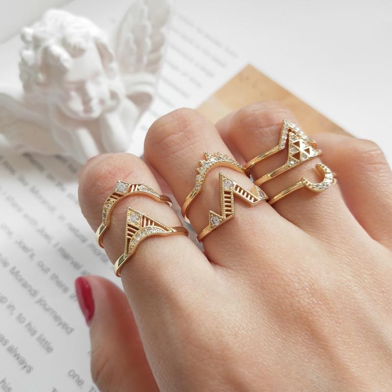 

Cluster Rings 1pc Authentic S925 Sterling Silver Fine Jewelry Micro Pave CZ Zirconia Set Golden Geometric Ring Lady's J265, Golden;silver