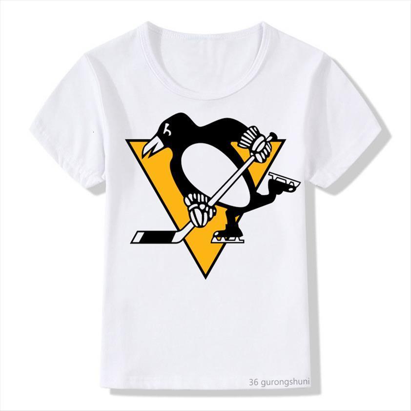 

boys t shirt funny penguin playing hockey cartoon print girls summer vogue kids hip hop, Blue