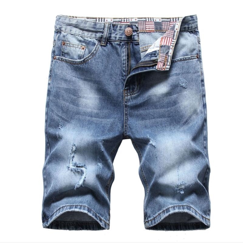Men&#039;s Shorts High Quality Men Holes Jeans Light Blue Summer Denim Fashion Male Straight Fit Short Panta Size 42 ZBLD-image-706002920