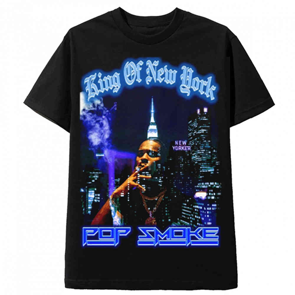 

Pop Smoke Fashion Black Tee Hip Hop Streetwear Male T-shirt Men Rapper Meet the Woo King of Casual