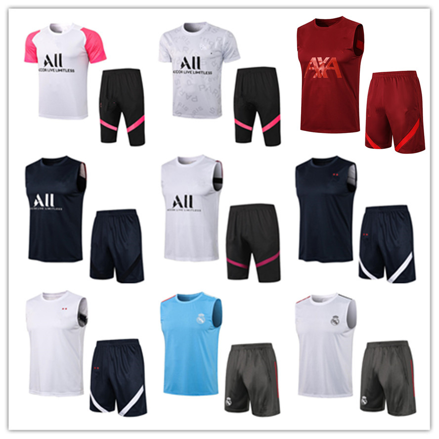 

2021 2022 mens Real Madrid tracksuits soccer training suit Short sleeve 3/4 pants kits 21 22 men vest Football shirt tracksuit sets, Black