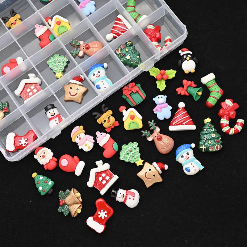 

Nail Art Decorations 24 Grids Xmas Design Cartoon Charms 48Pcs Set Christmas Year Manicure Accessories + Box
