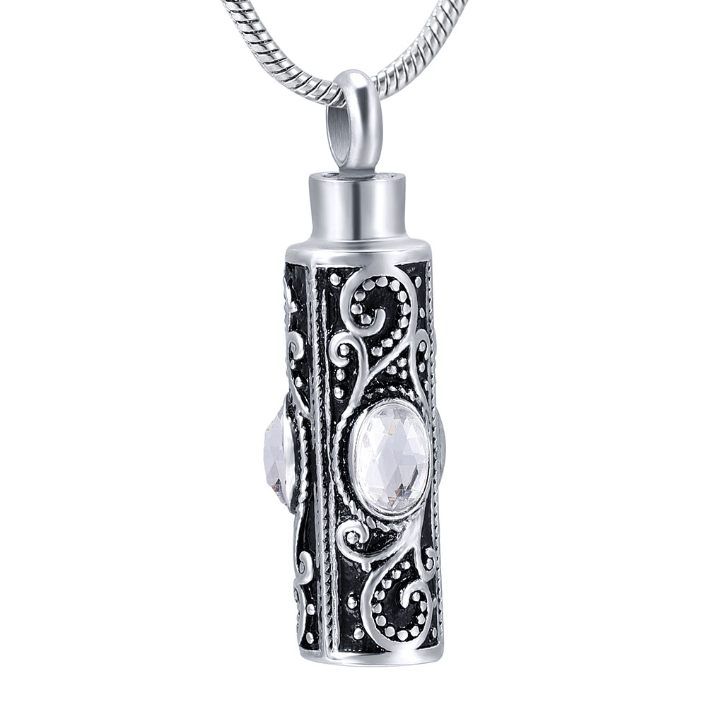 

Crystal Zircon Cremation Jewelry, Flower Necklace for Memorial Cremations Necklaces Stainless Steel silver Cylinder Pendant to Women/men