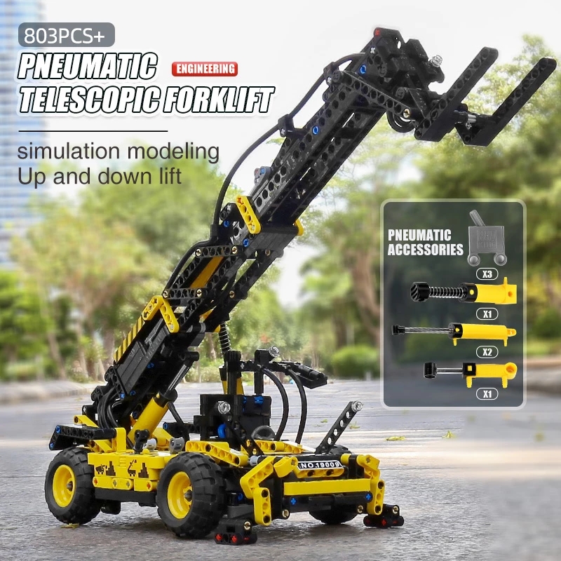 Engineering Forklift Truck Crane Building Blocks MOULD KING 19009 High-Tech Simulation Model MOC Kids Christmas Toys Birthday Gifts-image-722627871