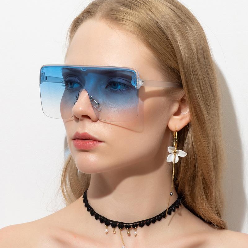 

Sunglasses Oversized Women Big Frame Rimless Sun Glasses Flat Top Clear Ocean Lens Shades UV400 Square Mirror MM51
