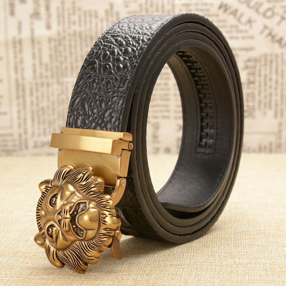 

Fashion Accessories Casual men's genuine crocodile lion head personalized automatic buckle leather belt, Black