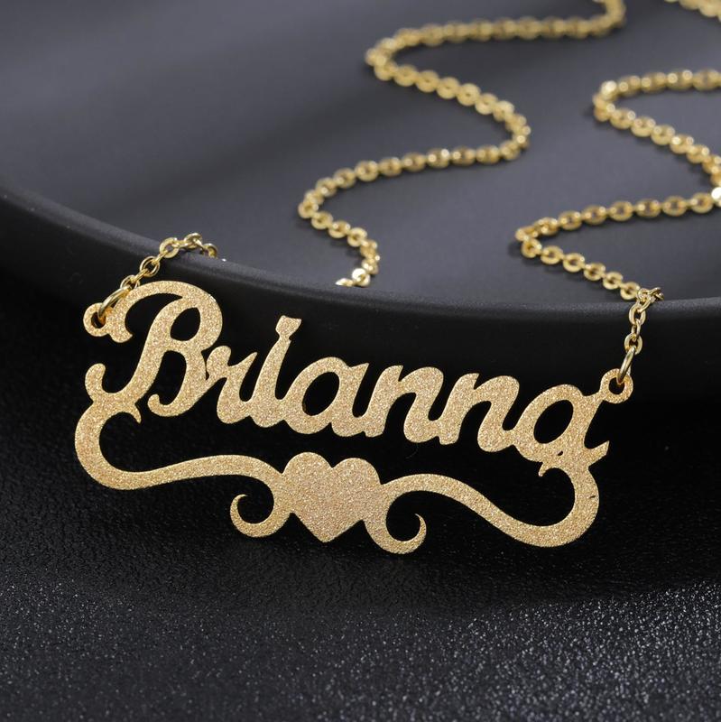 Personalized Heart Name Necklaces18k Gold Plated Stainless Steel Nameplated Frosted Necklaces for Women Gifts Jewelry-image-700711799