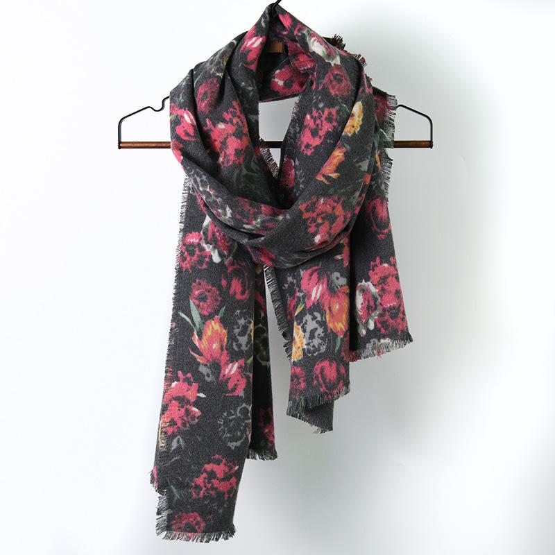 

Scarves 2021 Fashion Winter Printing Imitation Cashmere Scarf Women Warm Pashmina Foulard Lady Luxury Thick Soft Shawls Wraps