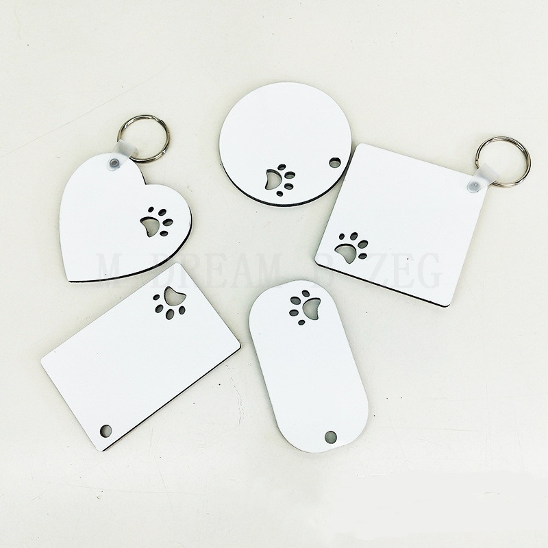 

Puppy keychain sublimation MDF key ring paw print wooden key chain creative dog tag