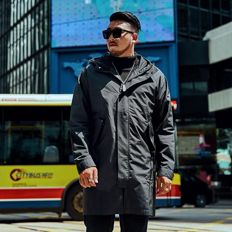 

Men's Trench Coats N Brand 2021 Autumn Large Size Windbreaker Long Hooded Black Casual Jacket More XL-5XL 6XL 7XL