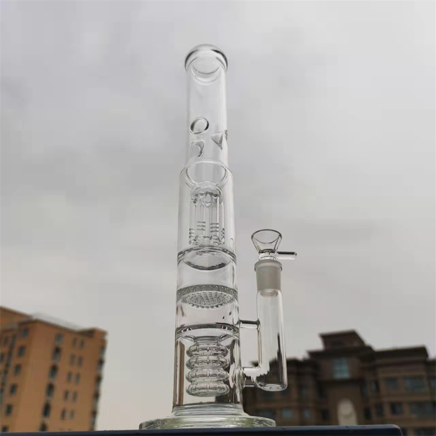 

16" Clear Glass Bong 3 Layers Filter Water Pipes Joint Smoking Bubbler 14mm Bowl