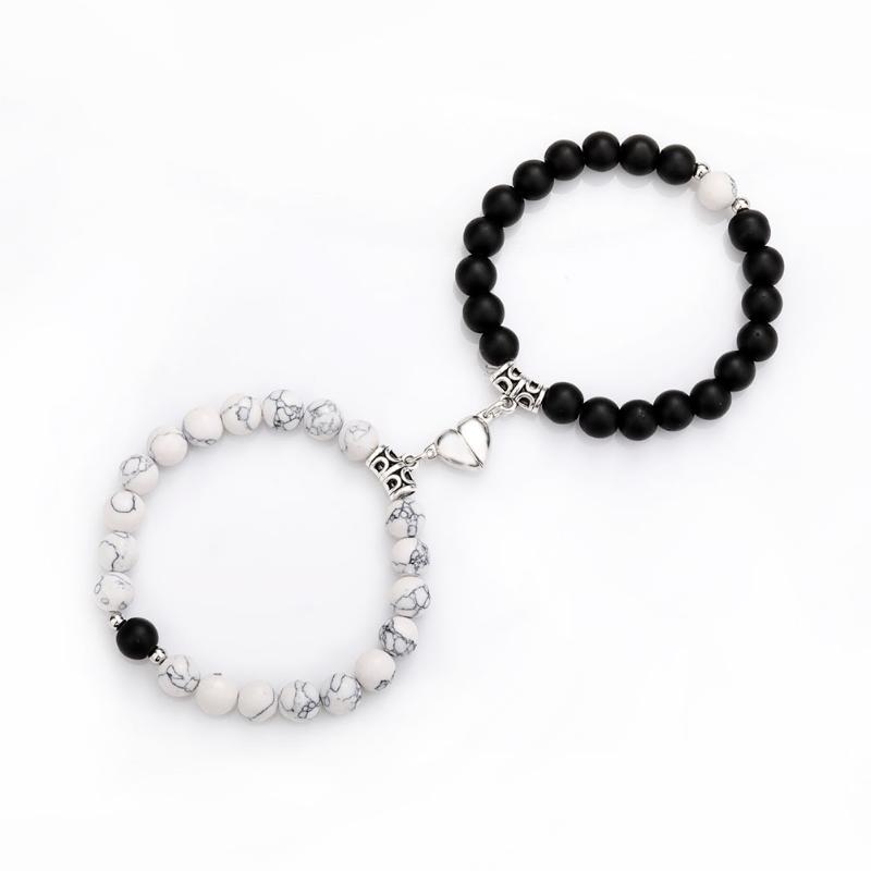 

Link, Chain 2pcs/set Magnet Bracelets Couple Vintage Matching Braslet Stone Distance Paired Braclet Lovers Jewelry Valentine's Day Present