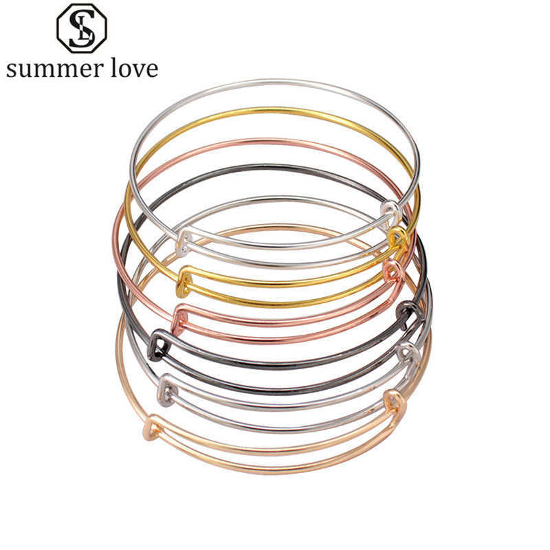 

50pcs Lot Gold Silver Color Charm Bangle Expandable Wire Bracelet Adjustable Black Bangles for Women Diy Jewelry Making Q0720