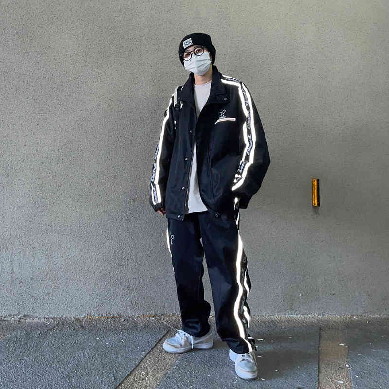 

men's jackets big jacket with reflective stripes, korean fashion, hip hop, couple's clothes, male and female, funko pop, spring fa, Black;brown