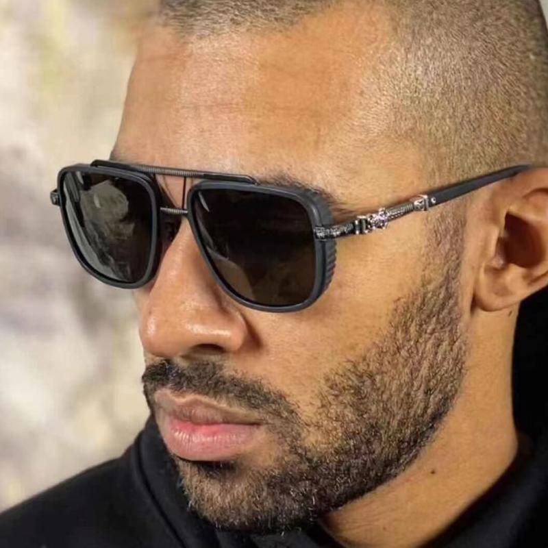 

Style High Quality Chrome Large Oversize Frame Vintage Sunglasses PUSHINROD Men's Hearts Square Metal Women's Retro Glass, White;black