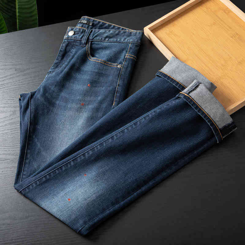 

yuan single micro elastic small straight tube spring and autumn new men's fit washed casual jeans, Blue