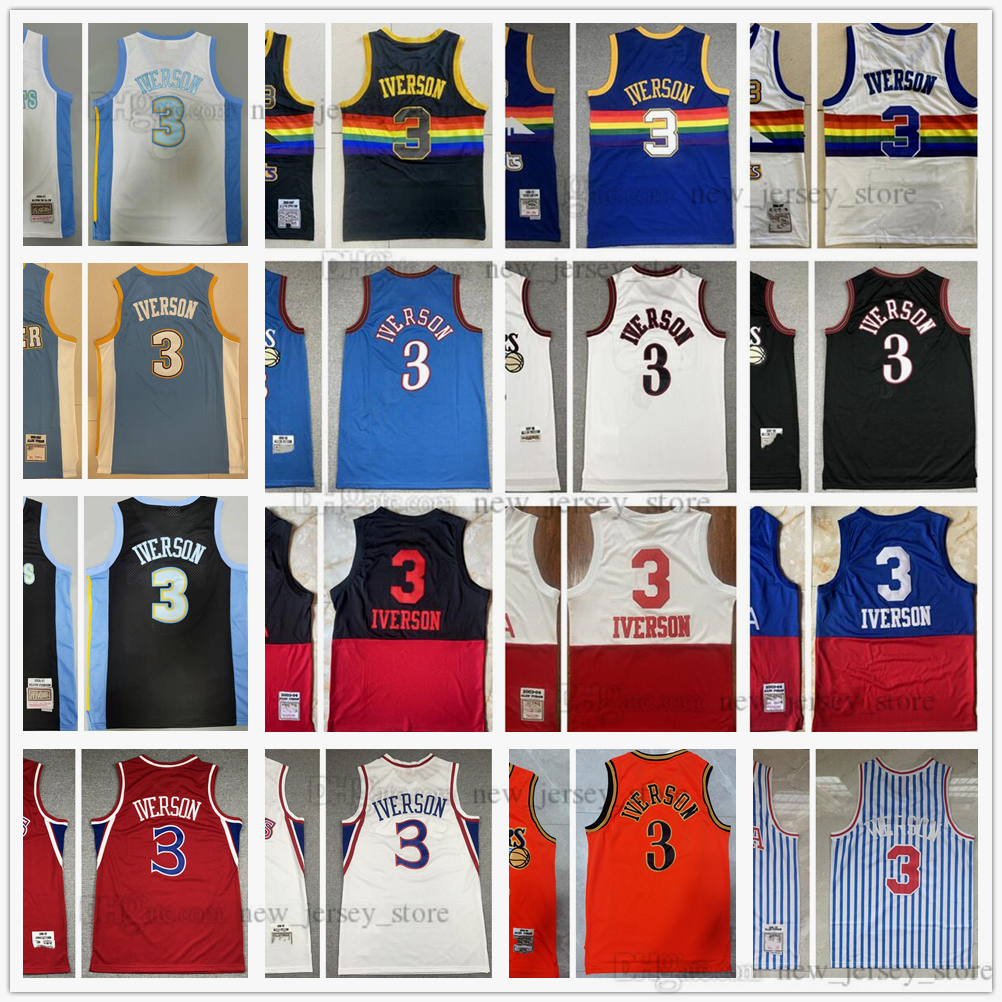 

Mitchell and Ness 2006-07 Black Allen 3 Iverson Basketball Jerseys Stitched Retro White Red 1996-1997-1998 Blue 1990-00 Jersey, Black;red