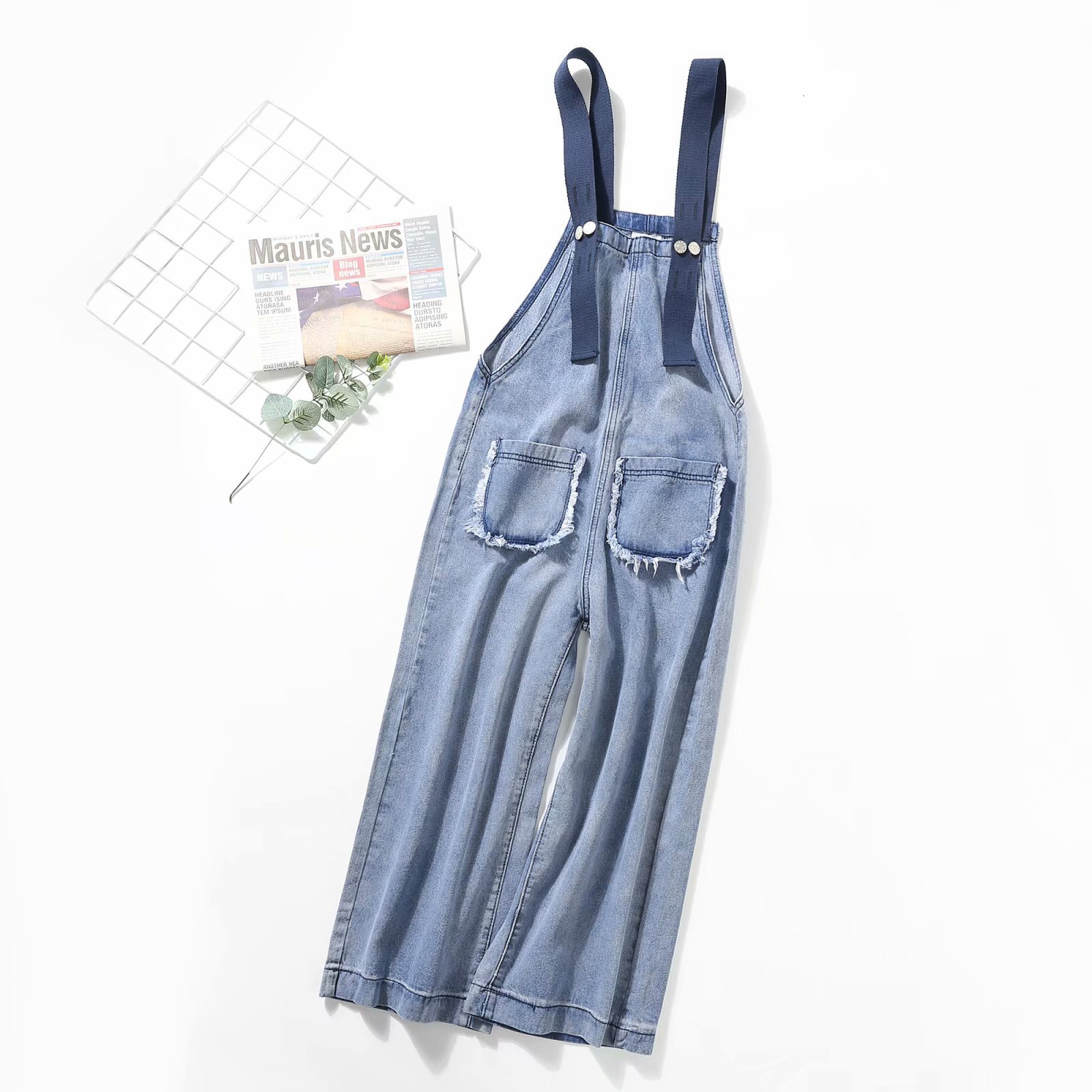 

jeans b4755 - korean women's clothing spring 2019 new versatile loose flannel pocket denim pants, Blue