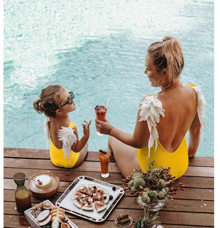 Piece One 2021 Women&#039;s Solid Angel Wing Bikini Parent Child Swimsuit-image-678662312